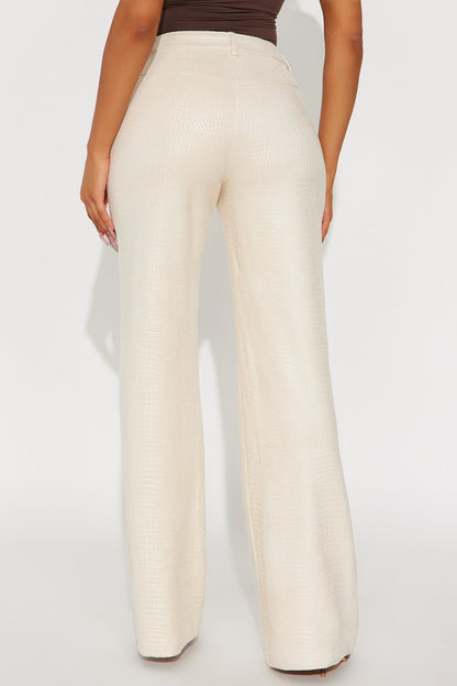 All Attitude Faux Leather Wide Leg Croc Pant 33 - Stone