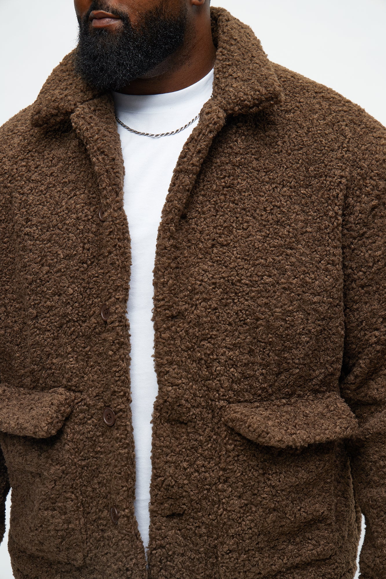 Relaxed Elevated Textured Sherpa Coat - Brown