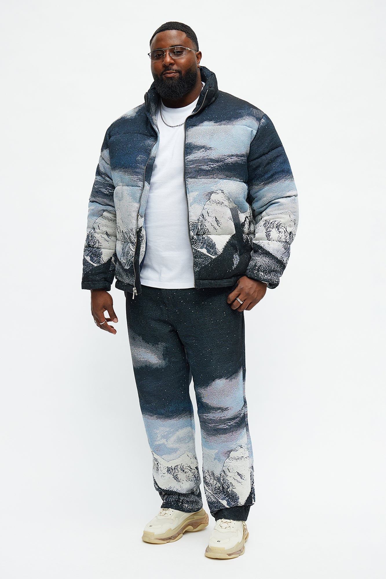 Cabin Escape Tapestry Puffer Jacket - Navy