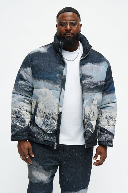 Cabin Escape Tapestry Puffer Jacket - Navy