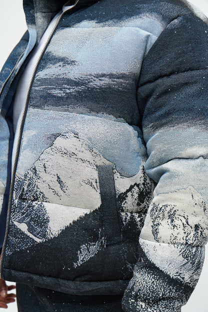 Cabin Escape Tapestry Puffer Jacket - Navy