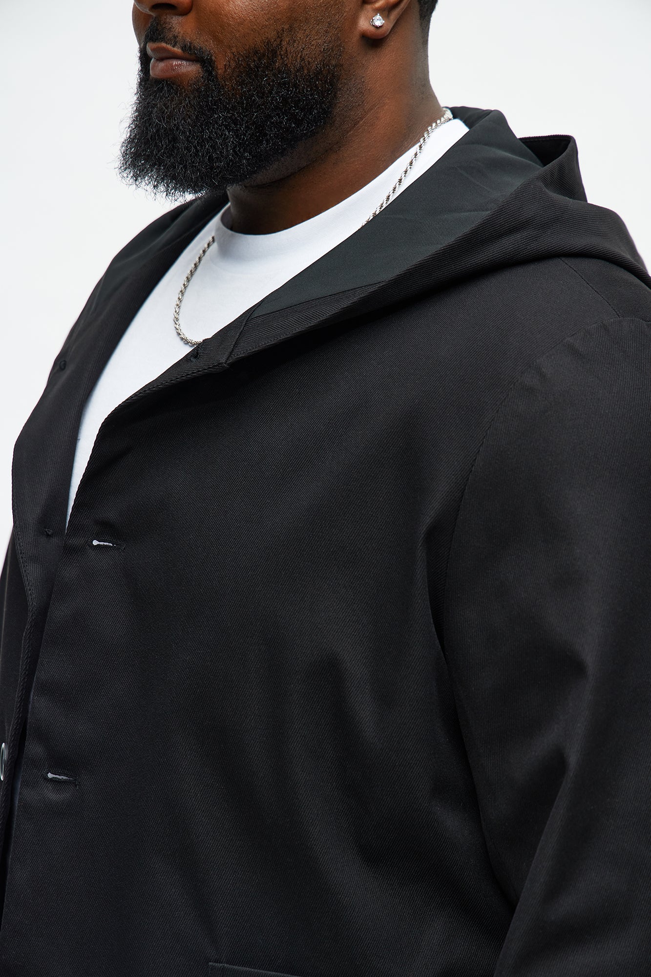 Hooded Ribbed Rain Coat - Black