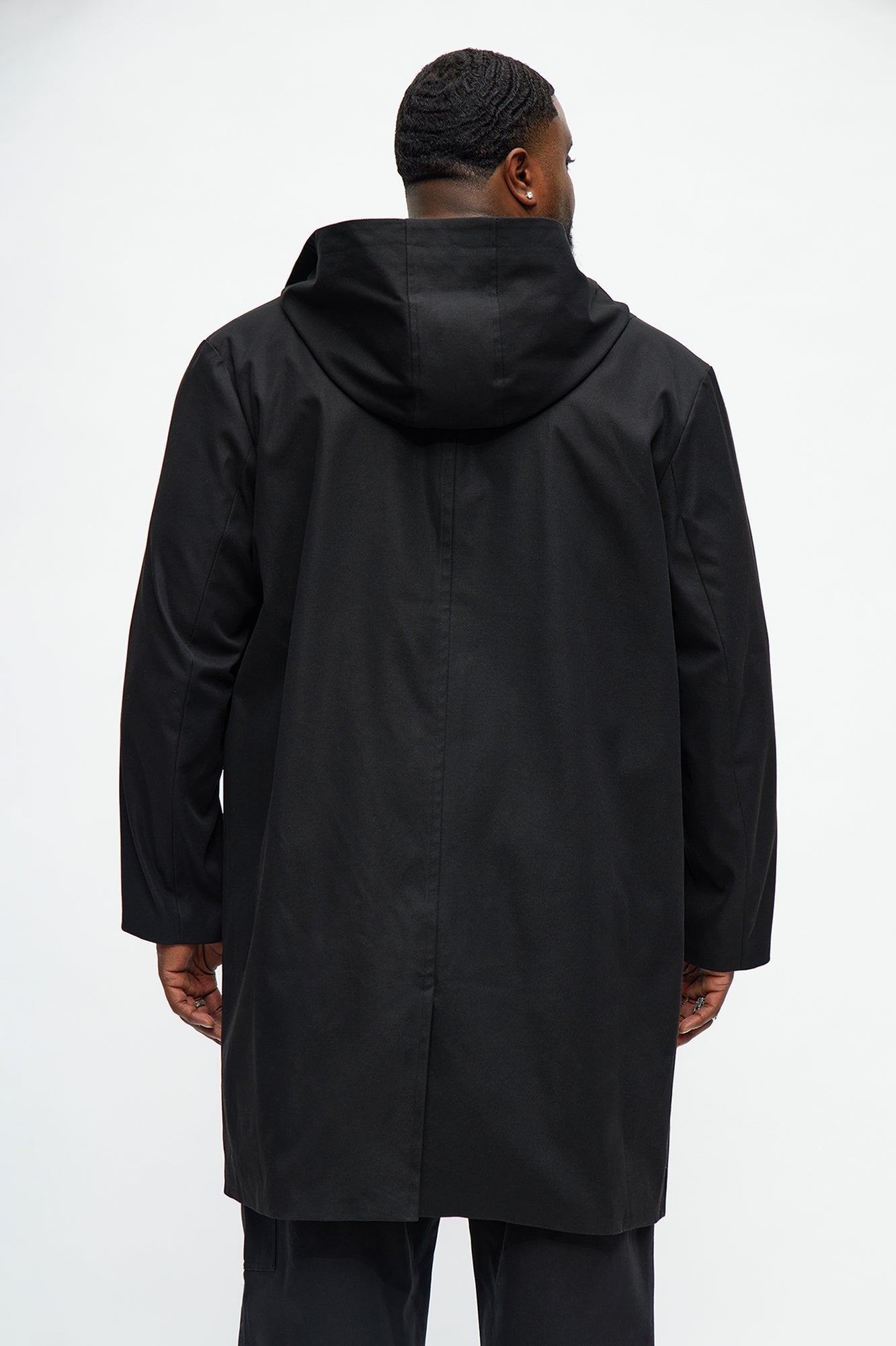 Hooded Ribbed Rain Coat - Black