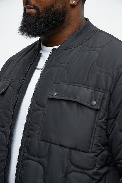 Geo Quilted Jacket - Black