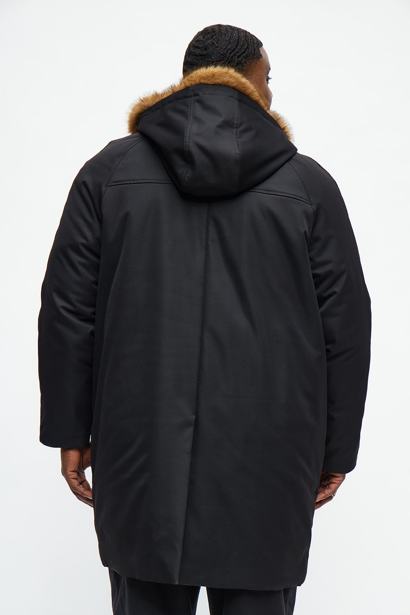 Padded Hooded Faux Trim Iced Out Parka - Black