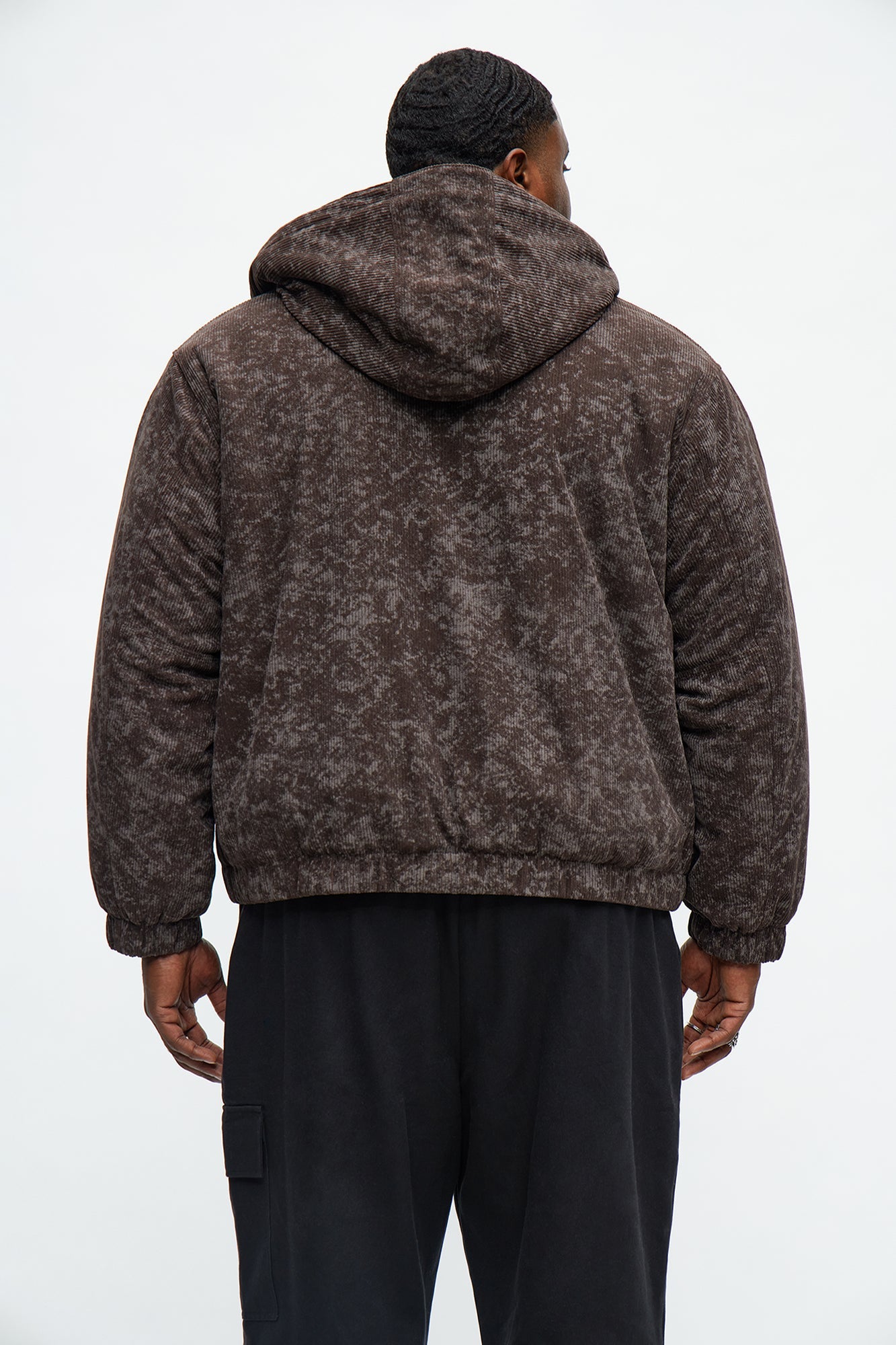 Oversized Corduroy Hooded Bomber Jacket - Brown