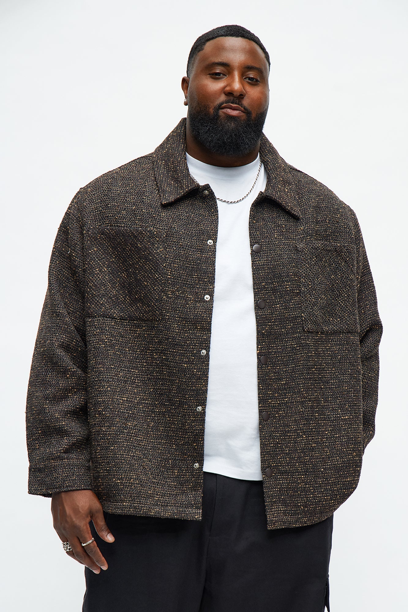 Textured Rugged Boucle Shacket - Brown