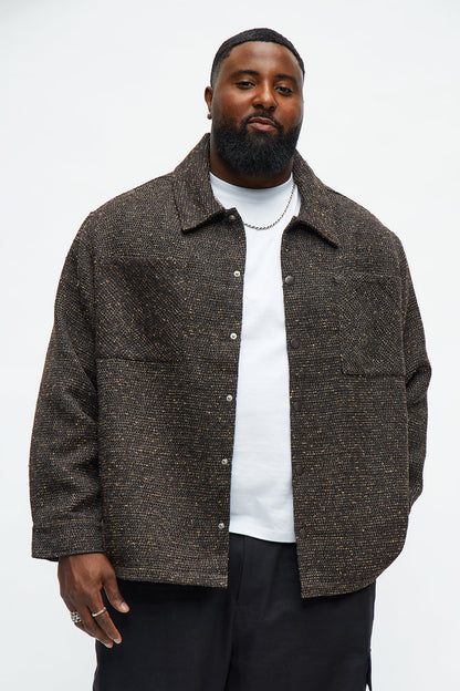 Textured Rugged Boucle Shacket - Brown
