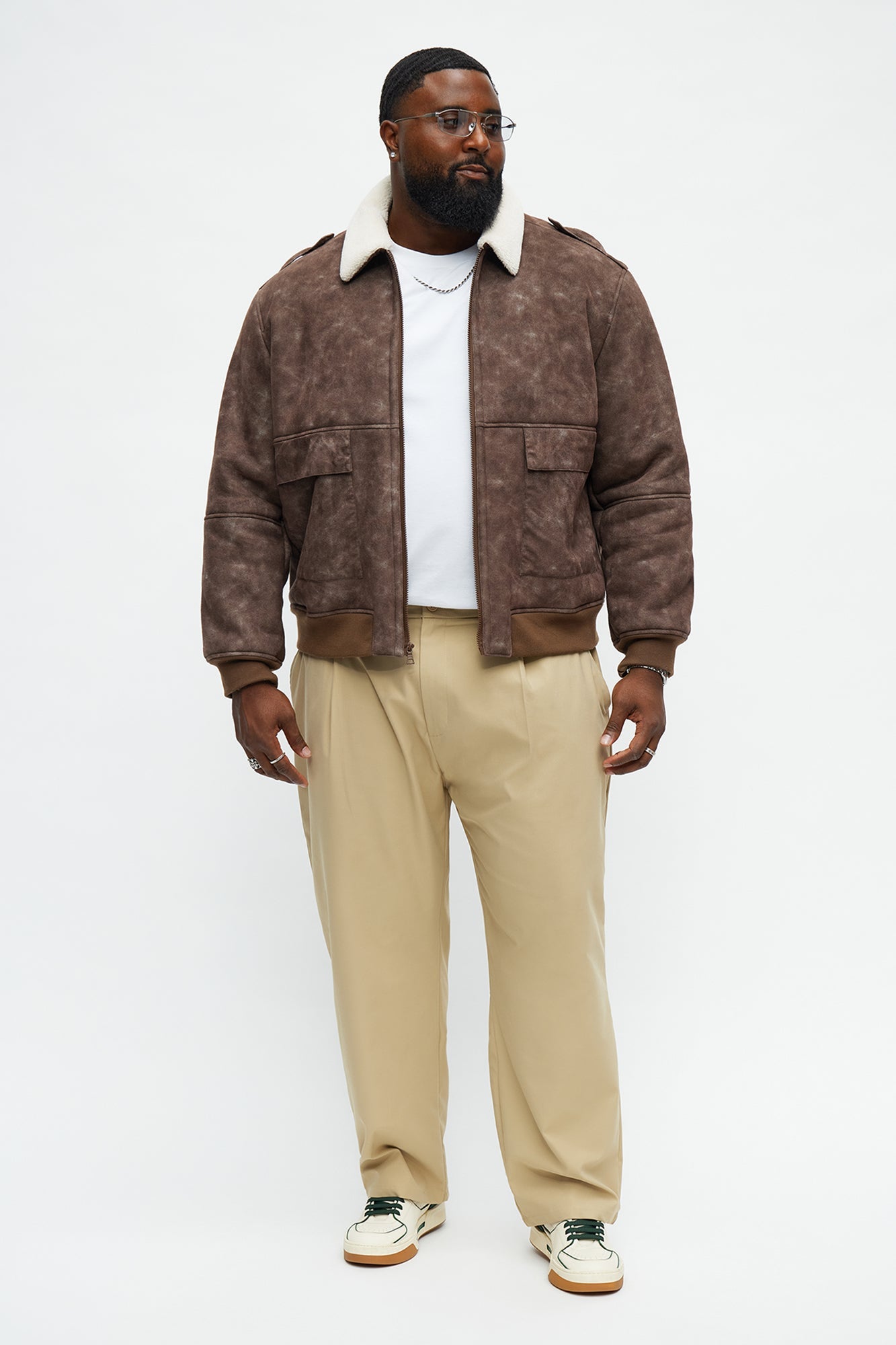 Sherpa Collared Aviator Jacket - Brown
