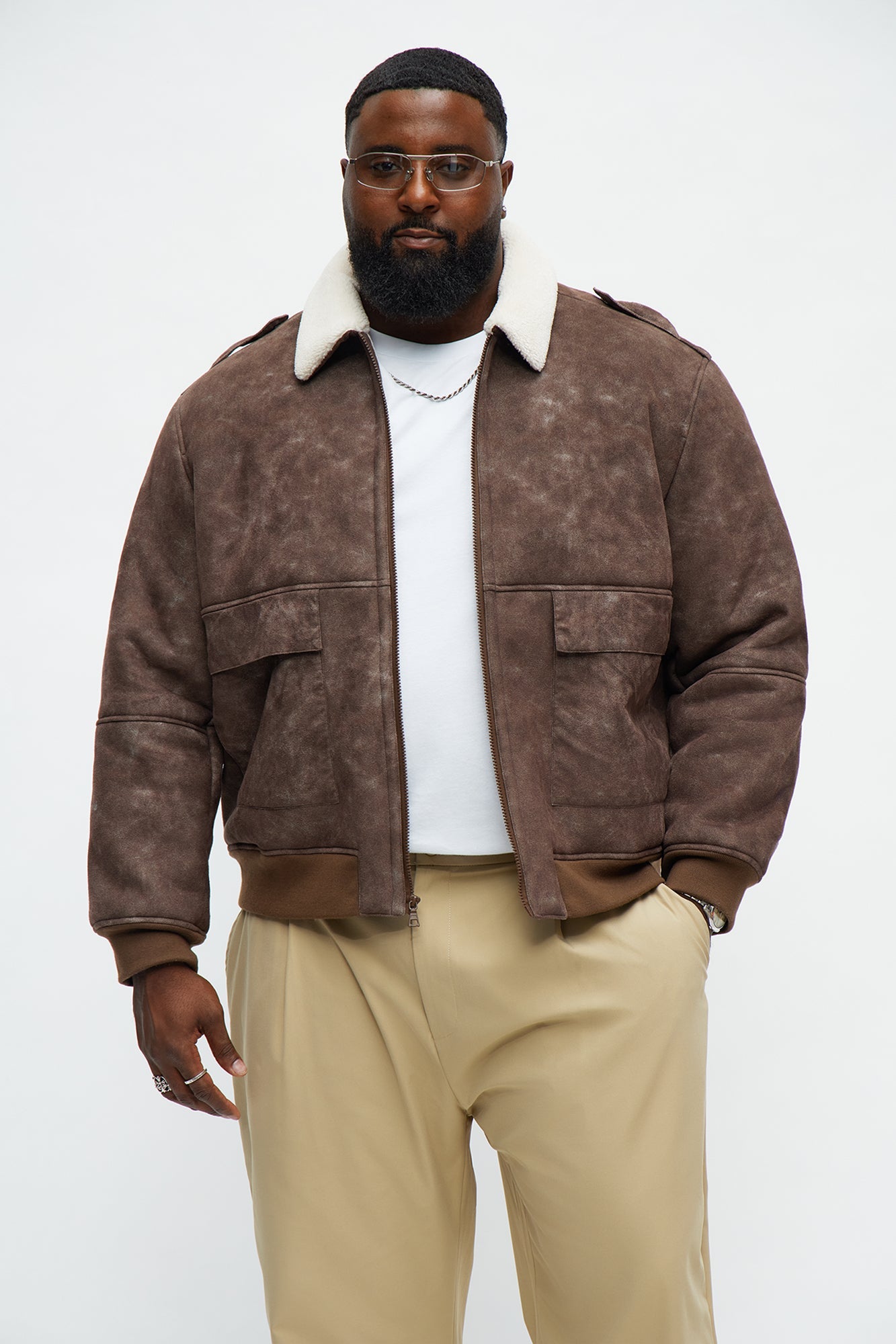 Sherpa Collared Aviator Jacket - Brown