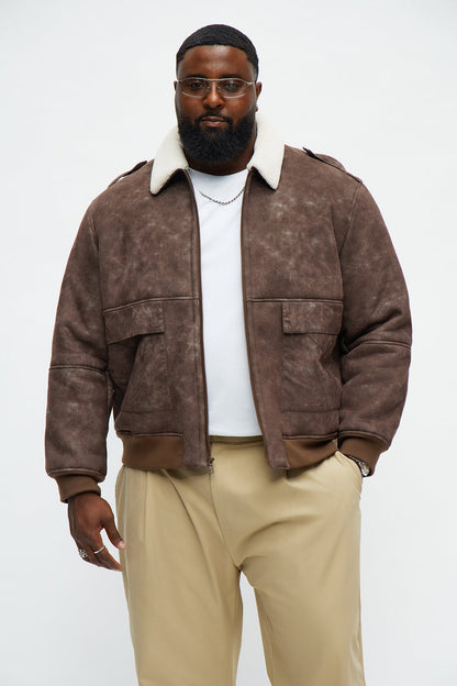 Sherpa Collared Aviator Jacket - Brown