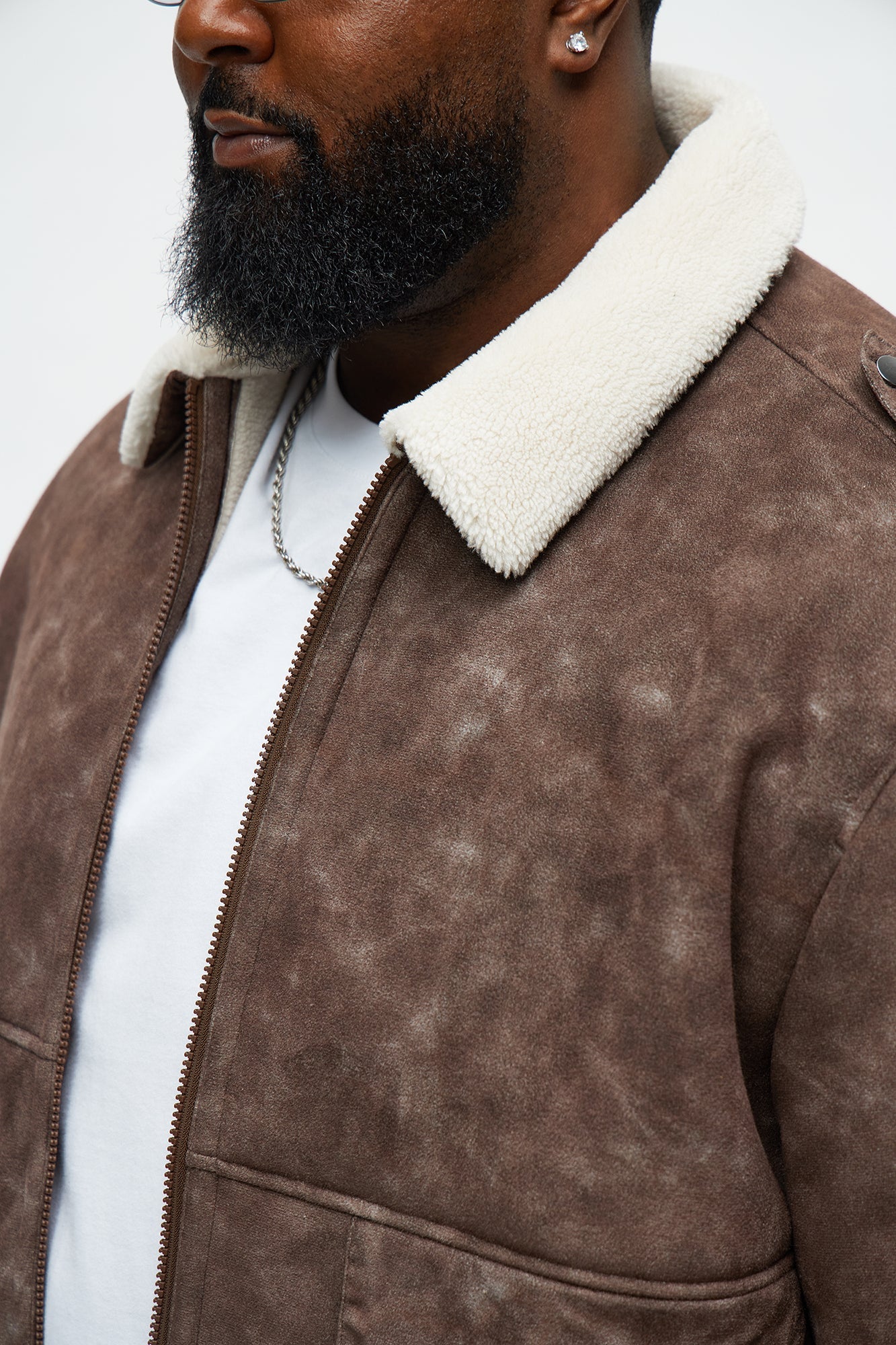 Sherpa Collared Aviator Jacket - Brown