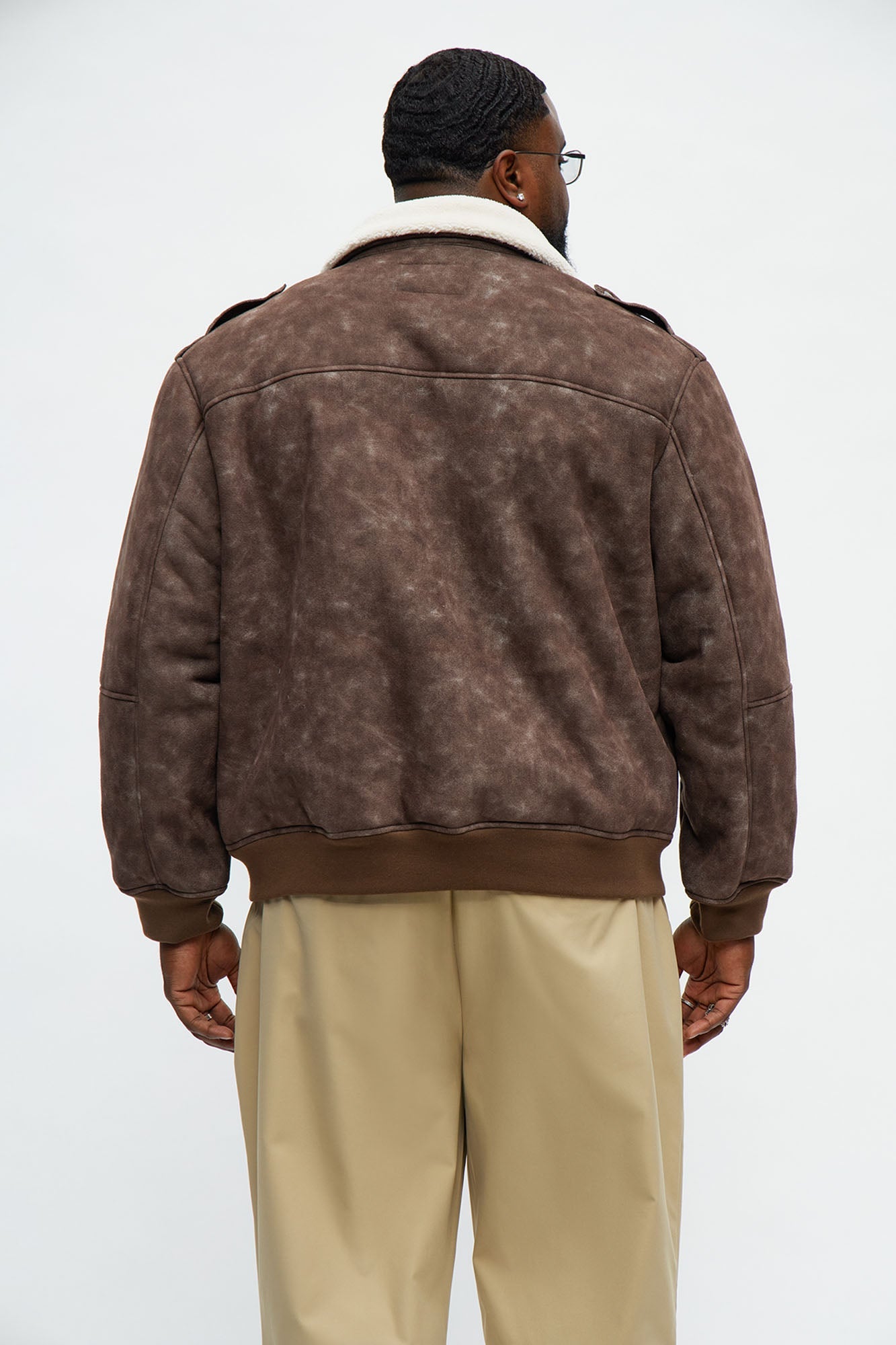 Sherpa Collared Aviator Jacket - Brown