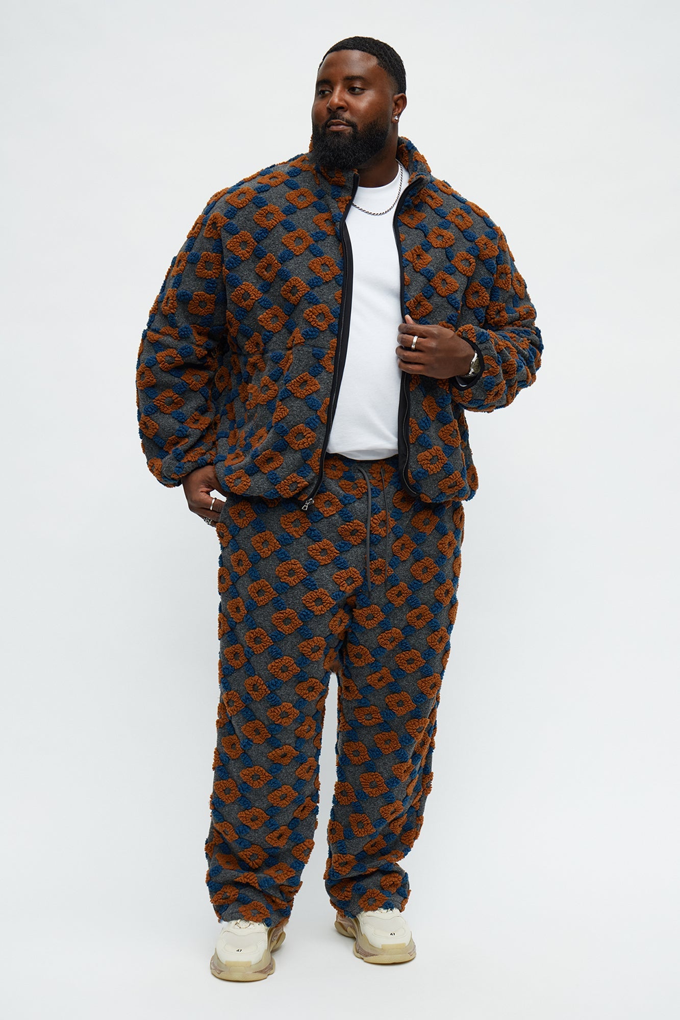 Straight Floral Sherpa Pant - Grey