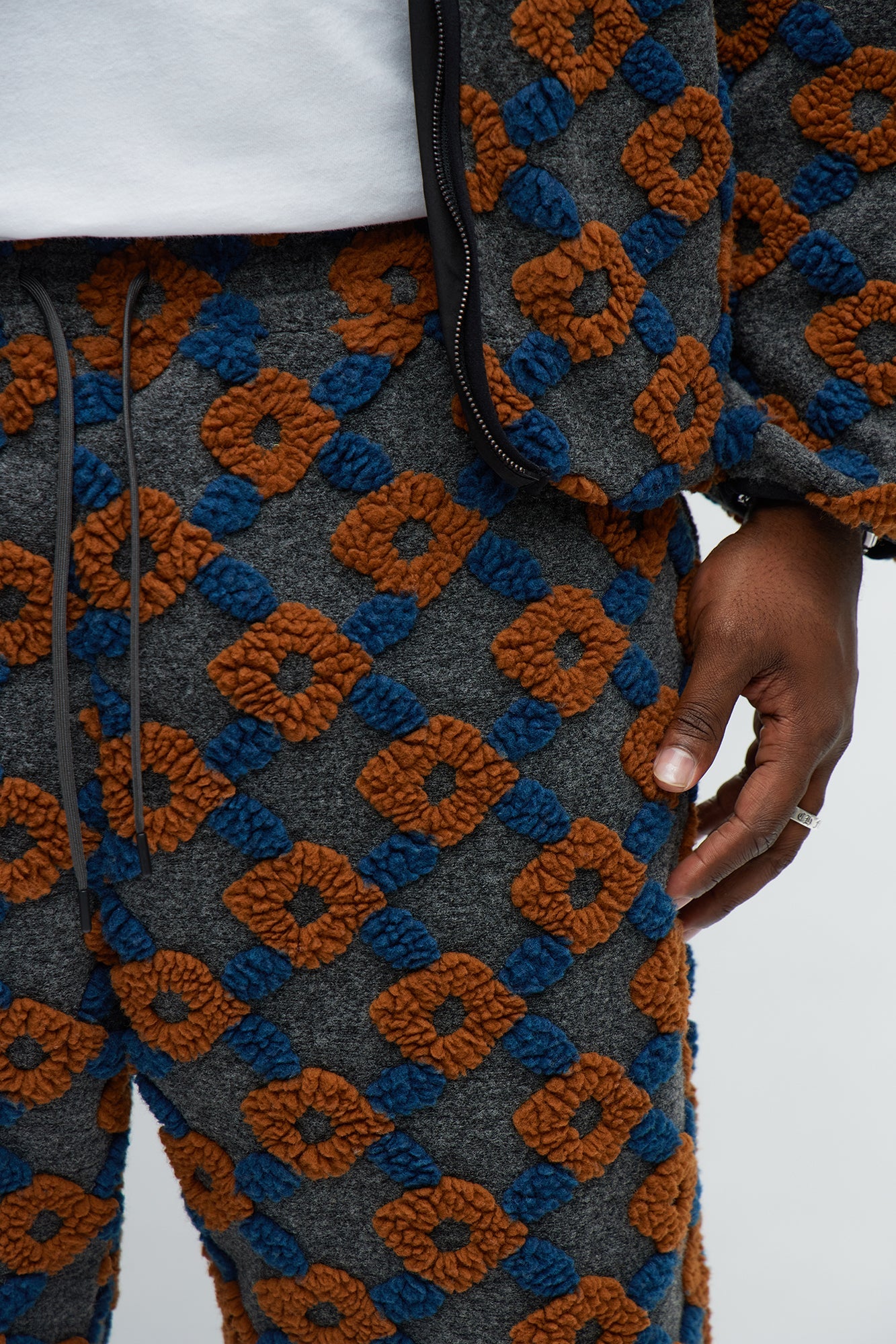 Straight Floral Sherpa Pant - Grey