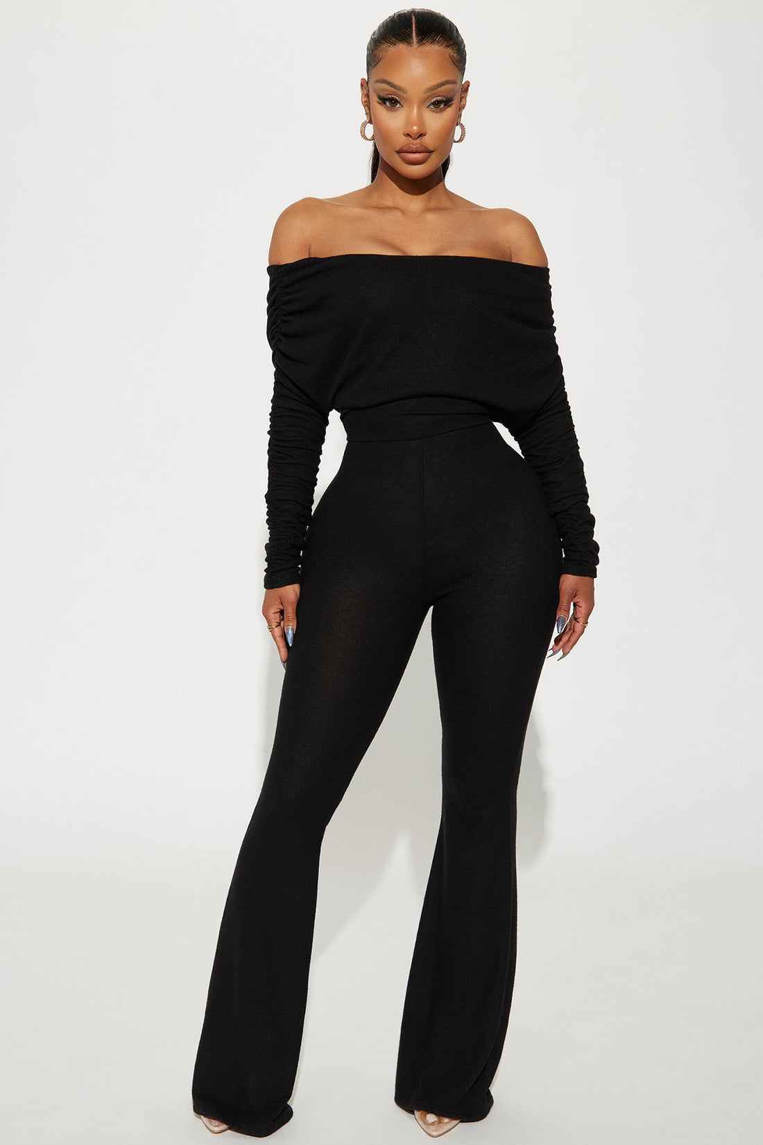 Yasmine Off Shoulder Sweater Jumpsuit - Black