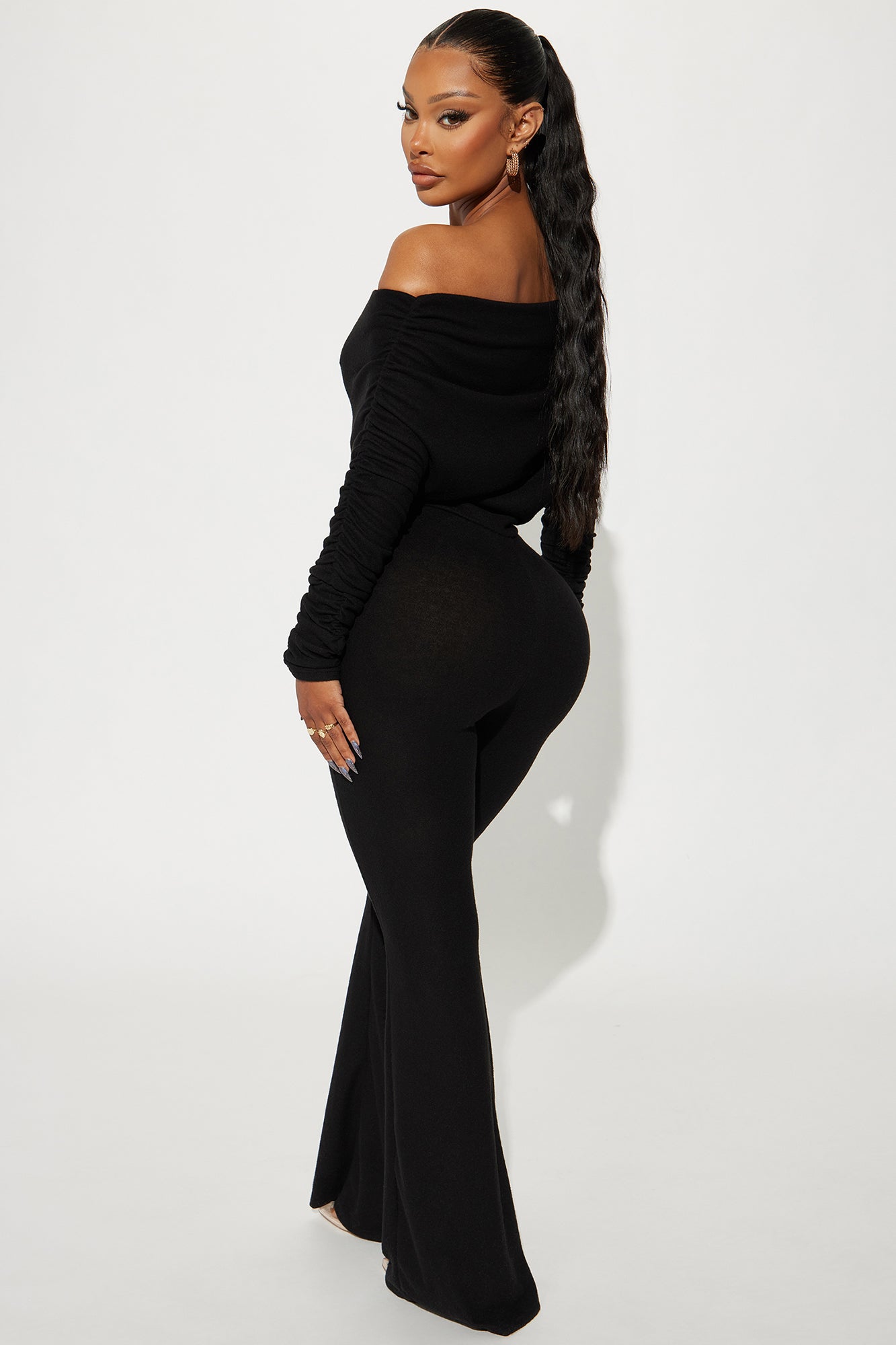 Yasmine Off Shoulder Sweater Jumpsuit - Black