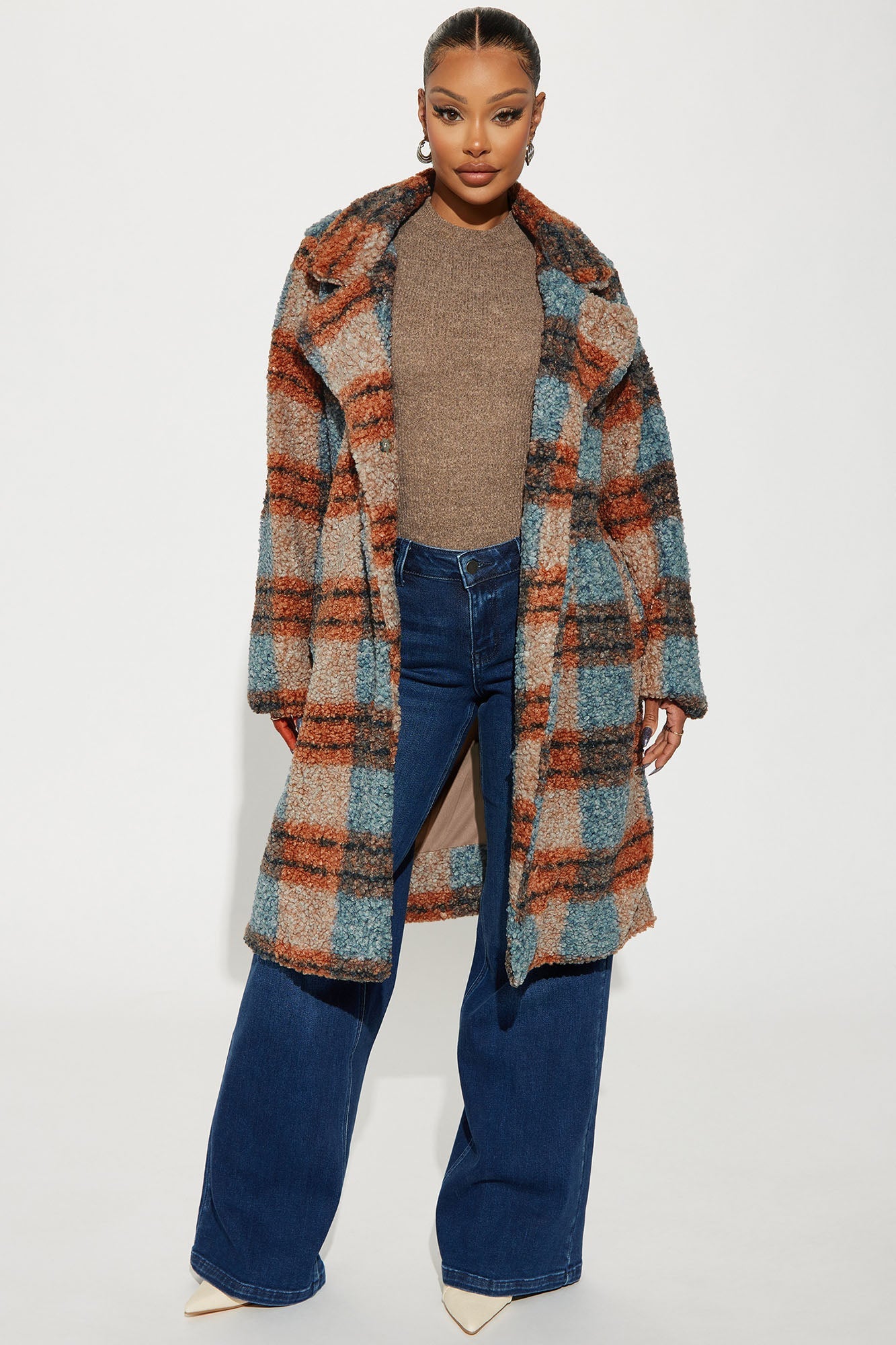 Slow Mornings Sherpa Trench Coat - Blue/combo