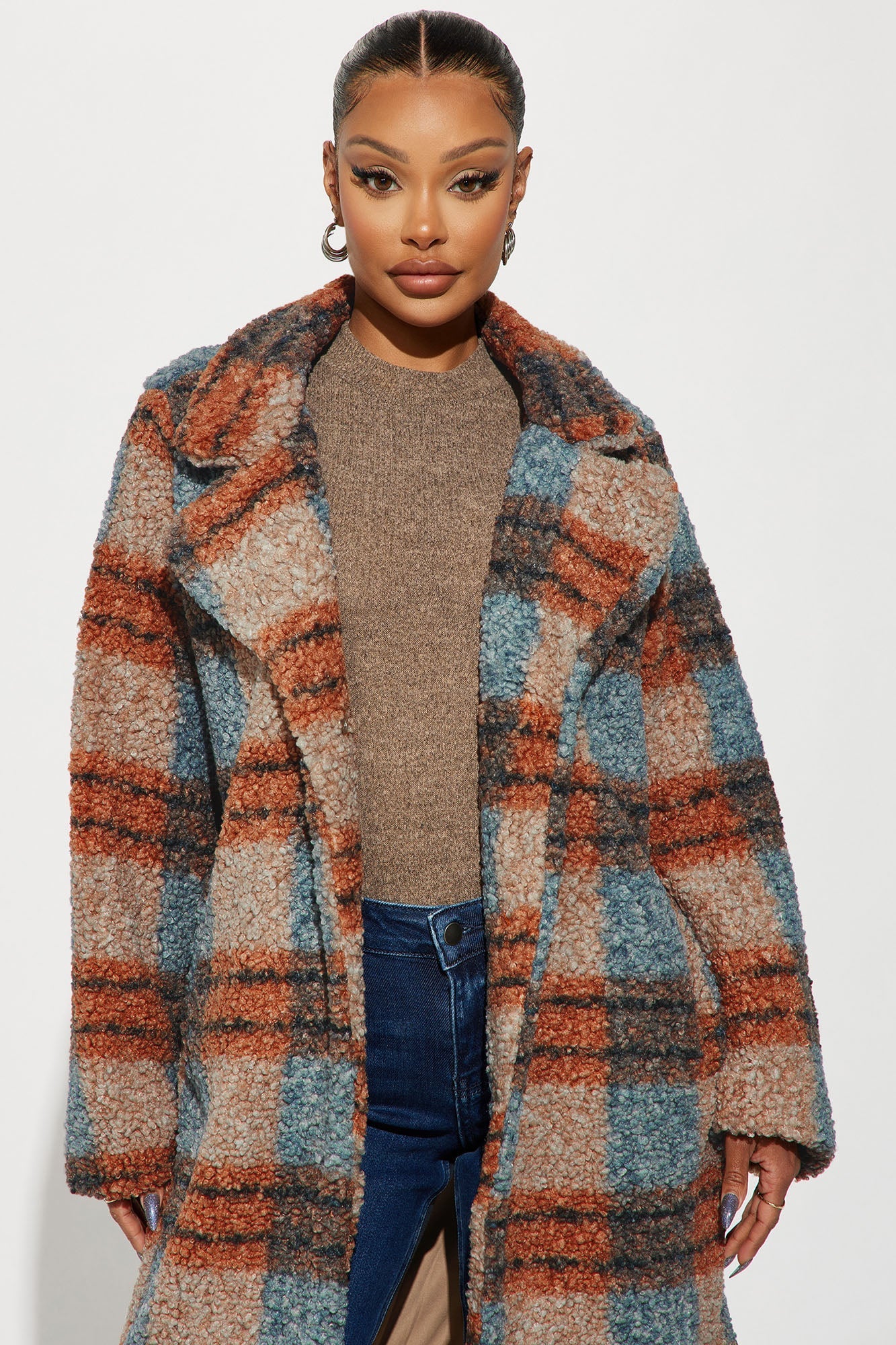 Slow Mornings Sherpa Trench Coat - Blue/combo