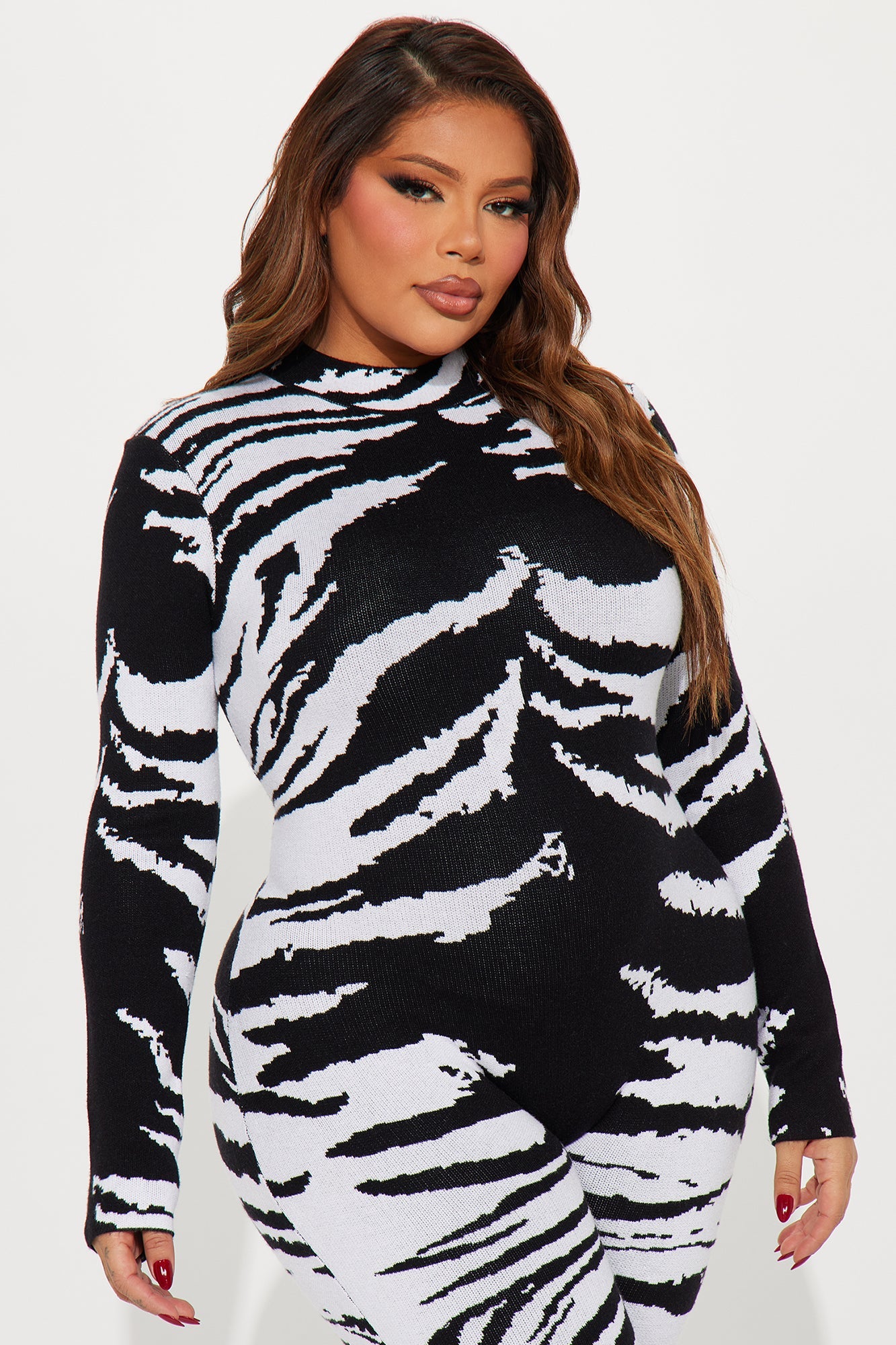 If You Want Me Sweater Jumpsuit - Black/White