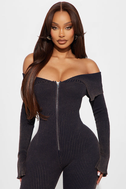 New Day Sweater Washed Jumpsuit - Charcoal