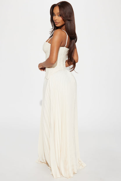 Daniella Lace Corset Pleated Maxi Dress - Cream