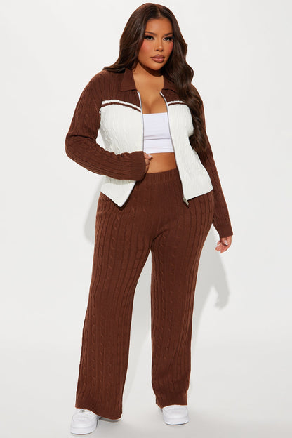 Thought Of You Colorblock Sweater Pant Set - Brown