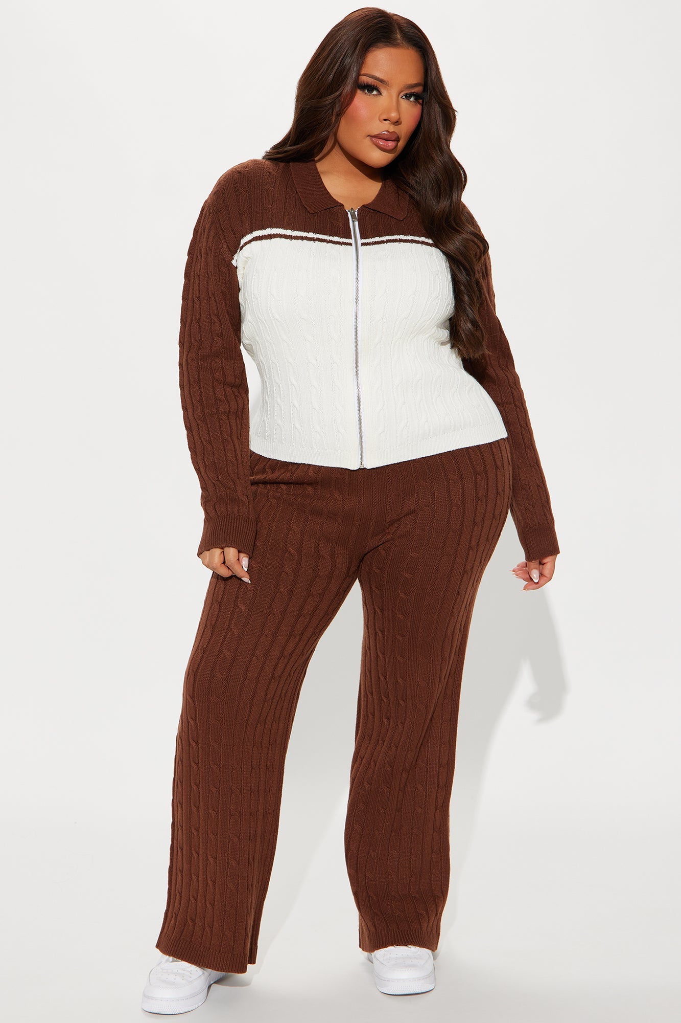 Thought Of You Colorblock Sweater Pant Set - Brown