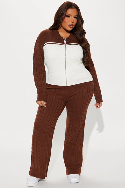 Thought Of You Colorblock Sweater Pant Set - Brown