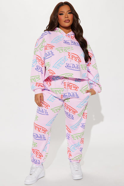 Von Dutch Colorful Logo Cropped Hoodie - Pink/combo