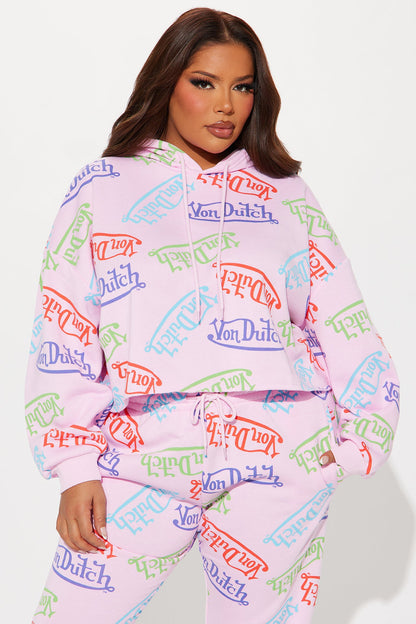 Von Dutch Colorful Logo Cropped Hoodie - Pink/combo