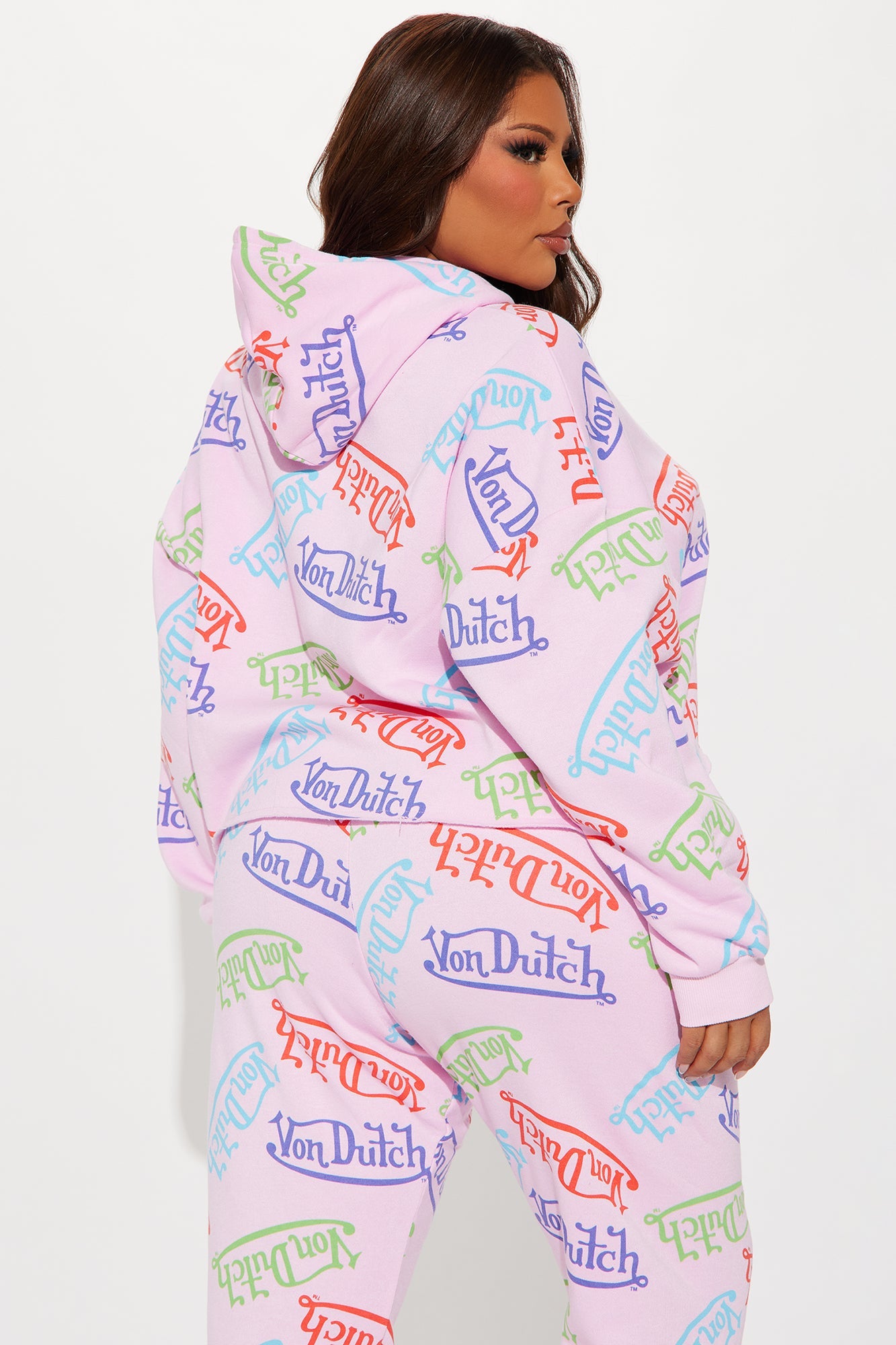 Von Dutch Colorful Logo Cropped Hoodie - Pink/combo
