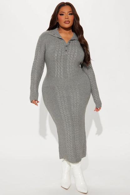 Sitting Pretty Cable Knit Midi Dress - Grey