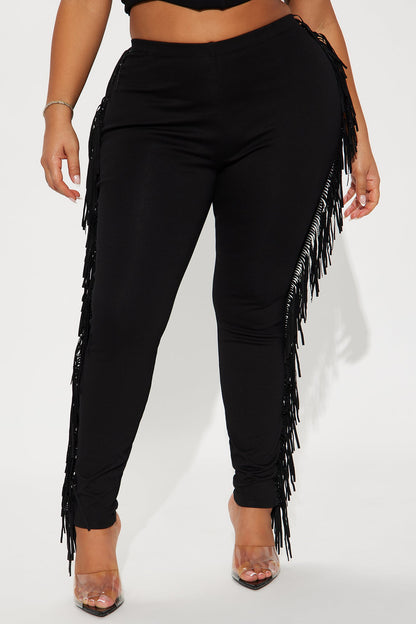 Think Of Me Rhinestone Fringe Legging - Black