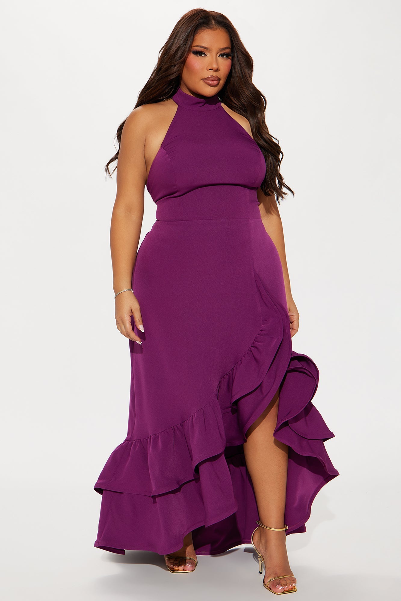 Olivia Ruffle Maxi Dress - Plum