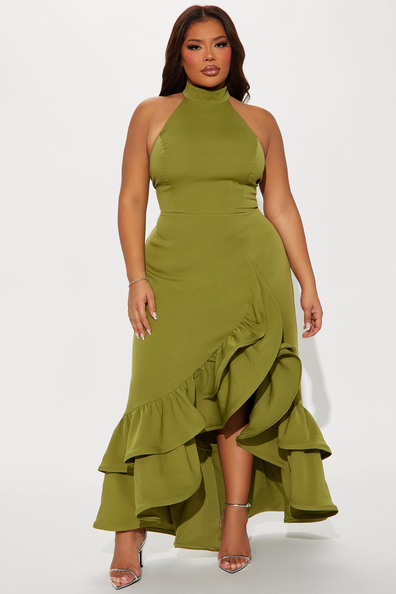 Olivia Ruffle Maxi Dress - Chartreuse