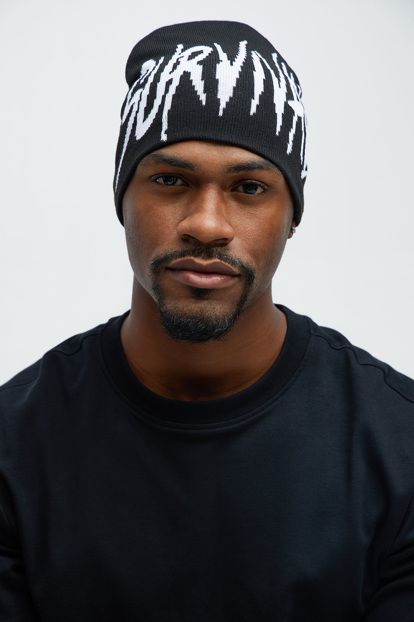 Survival Graphic Skull Cap Beanie - Black/White