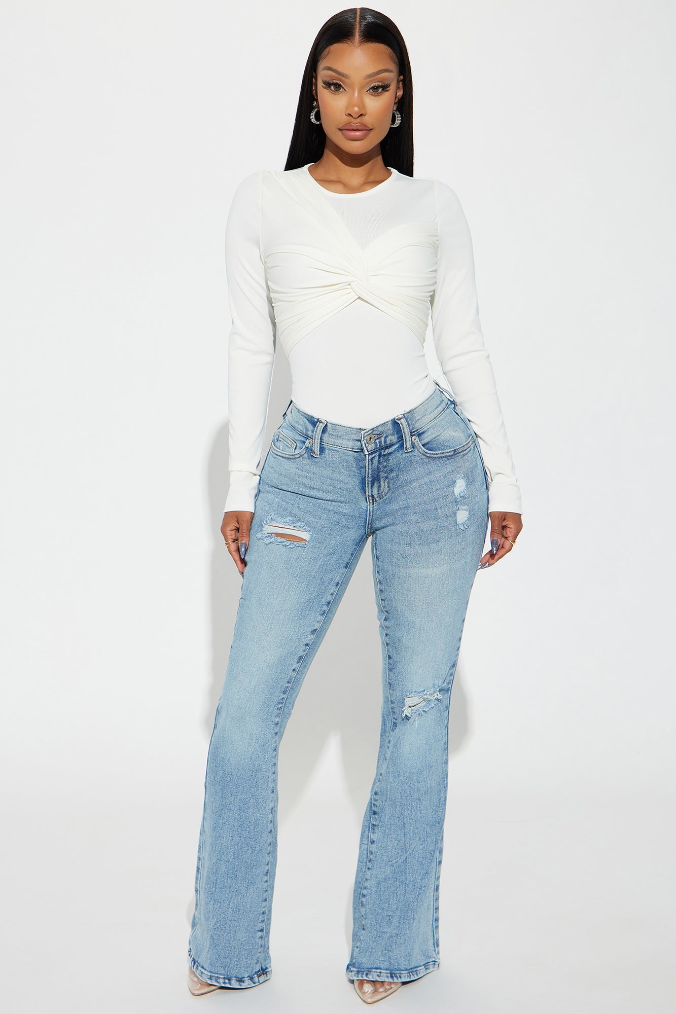 Got It Handled Low Rise Stretch Flare Jeans - Light Wash