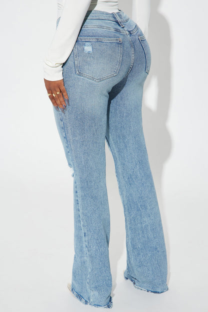 Got It Handled Low Rise Stretch Flare Jeans - Light Wash