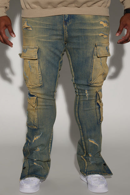 On The Set Stacked Skinny Snap Flare Jeans - Vintage Wash