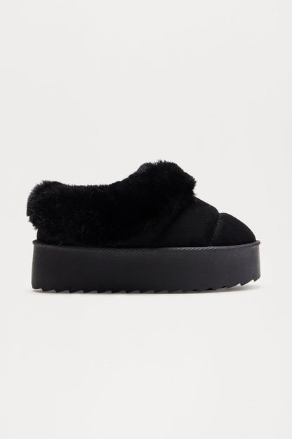 North Pole Fur Trim Booties - Black