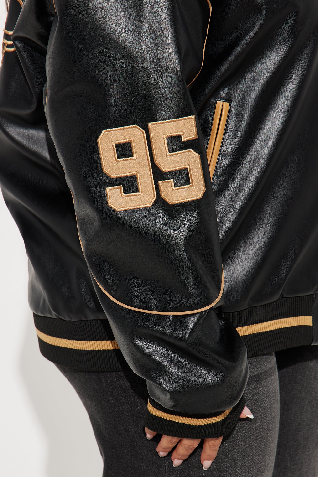 Cozy In Brooklyn Faux Leather Bomber Jacket - Black