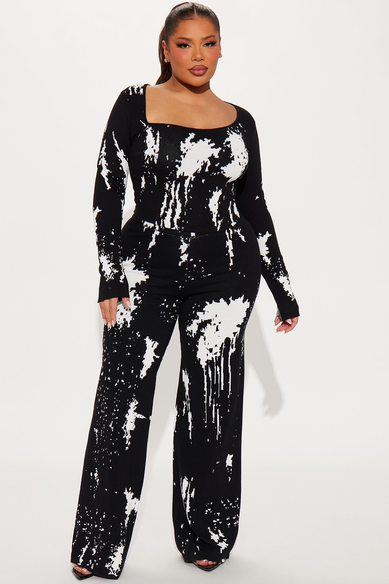 Zae Sweater Wide Leg Pant Set - Black/combo