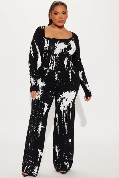 Zae Sweater Wide Leg Pant Set - Black/combo