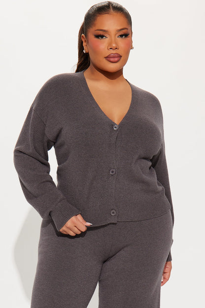Without A Care Sweater Cardigan Pant Set - Charcoal