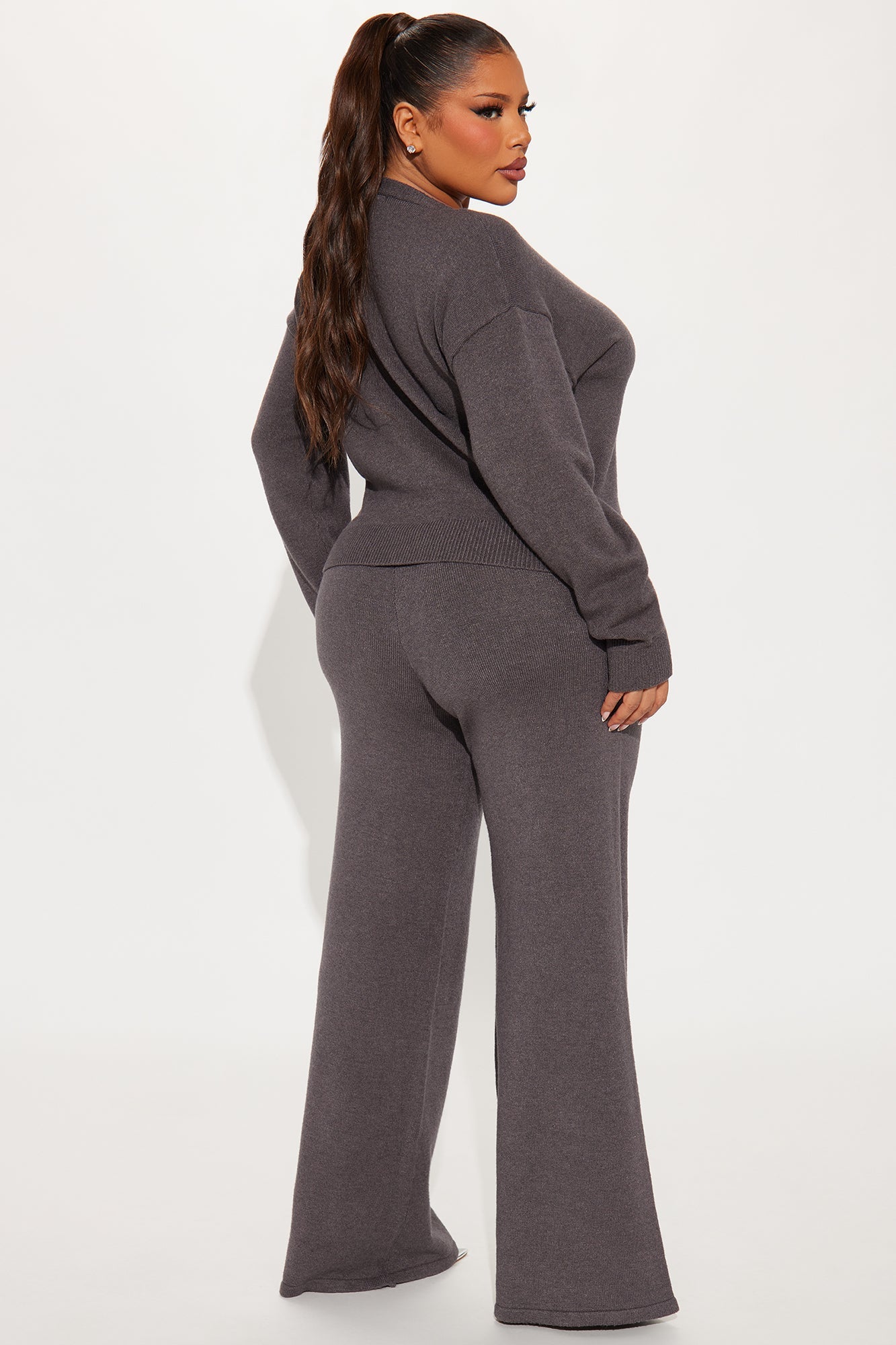 Without A Care Sweater Cardigan Pant Set - Charcoal