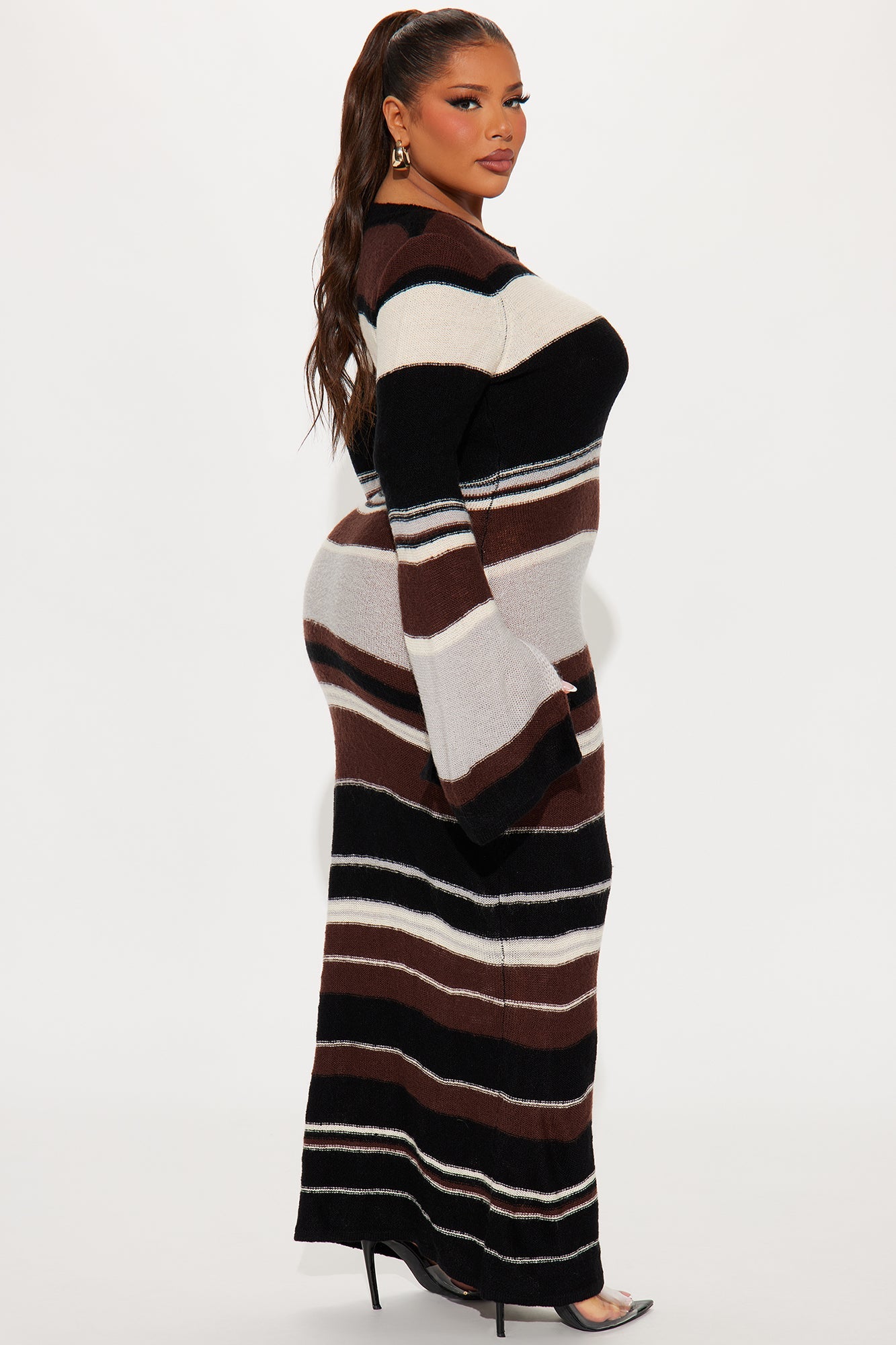 Mila Bell Sleeve Sweater Maxi Dress - Brown/combo