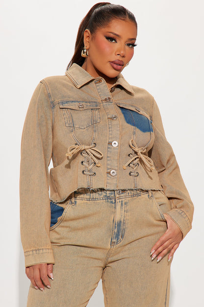 Big Attraction Tinted Lace Up Denim Jacket - Mocha