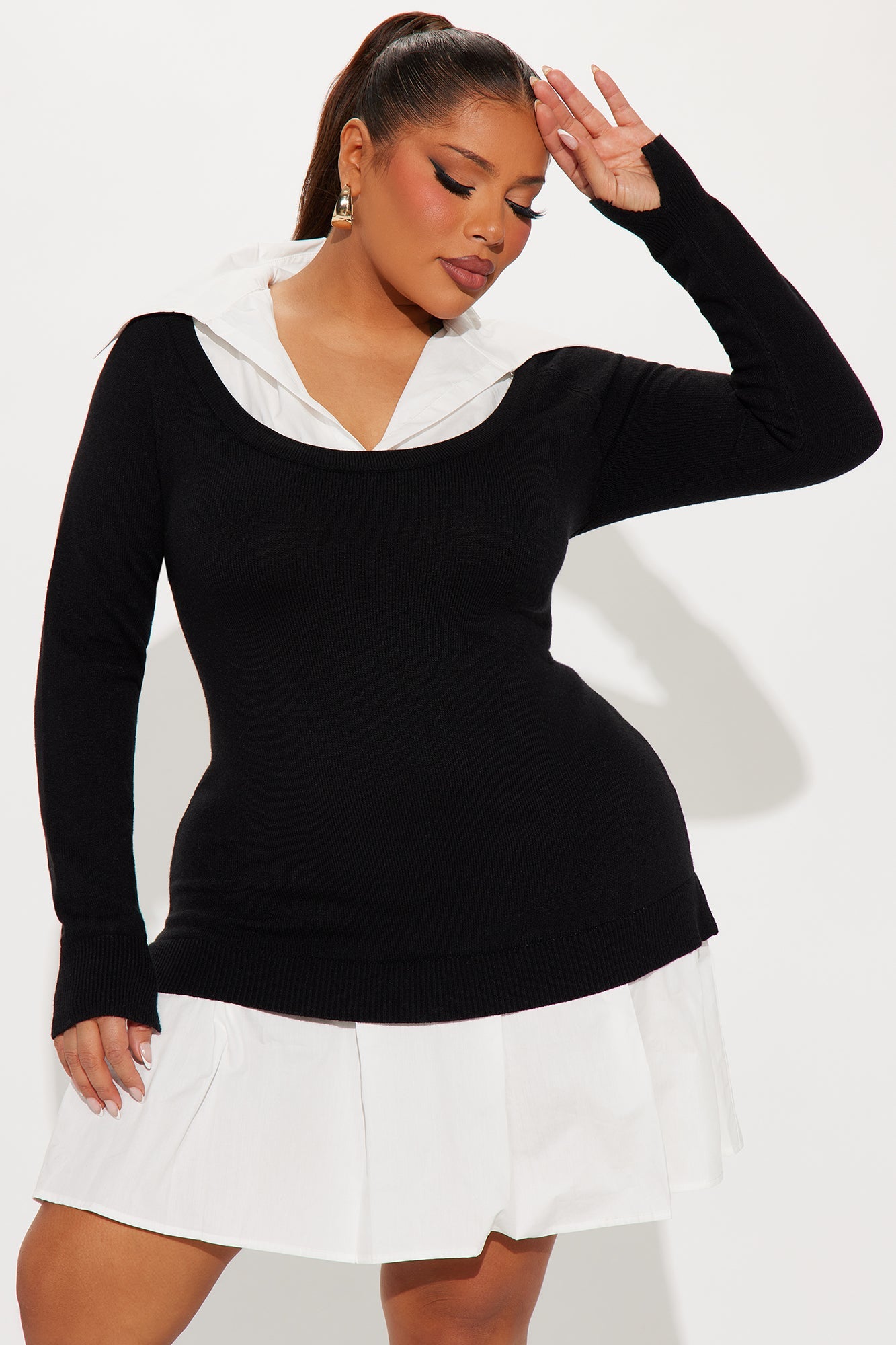 Daphne Collared Shirt Mini Dress - Black