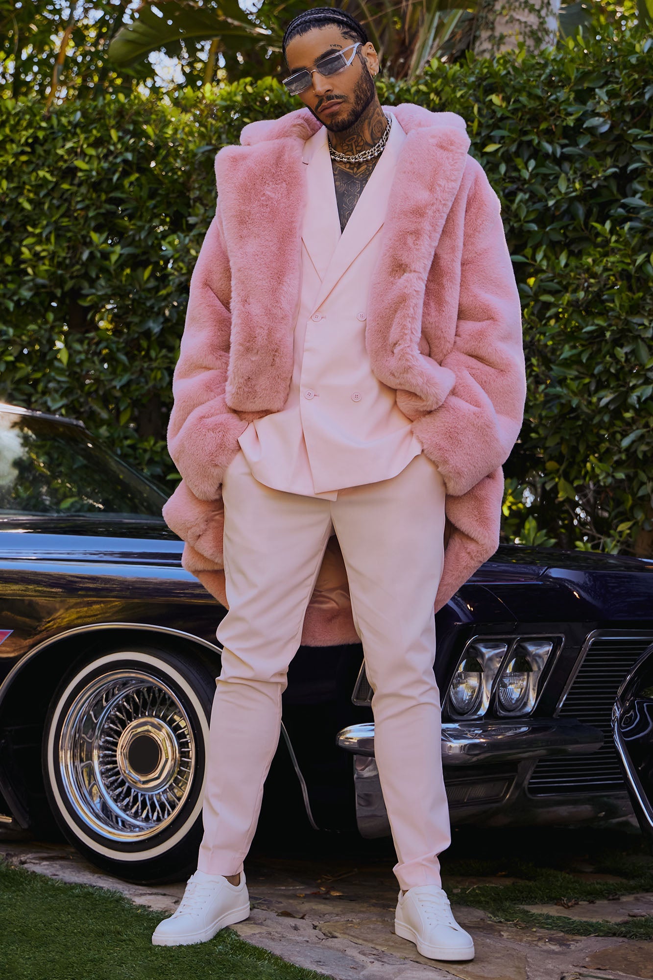 Caputo Faux Mink Fur Long Coat - Pink